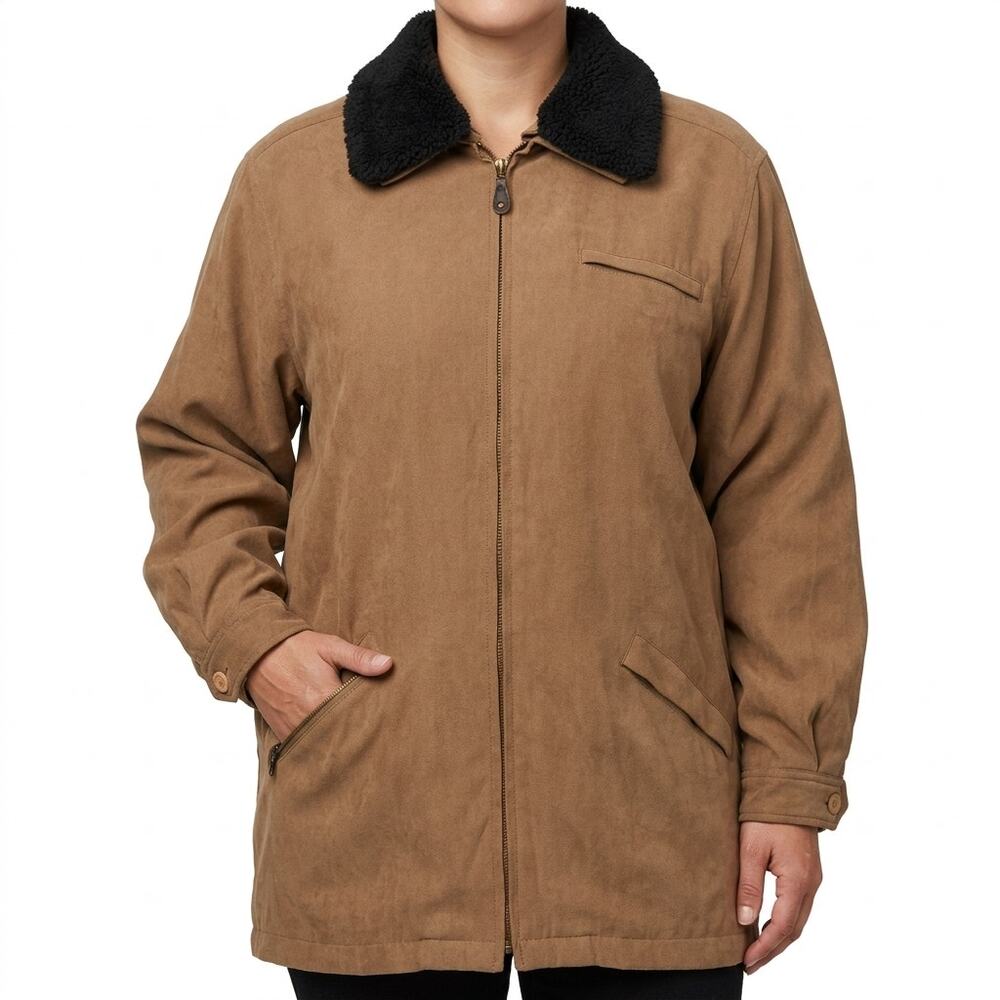 Vintage 90s London Fog Tan Brown Sherpa Collar Chore Coat Jacket size M Unisex - Picture 2 of 13